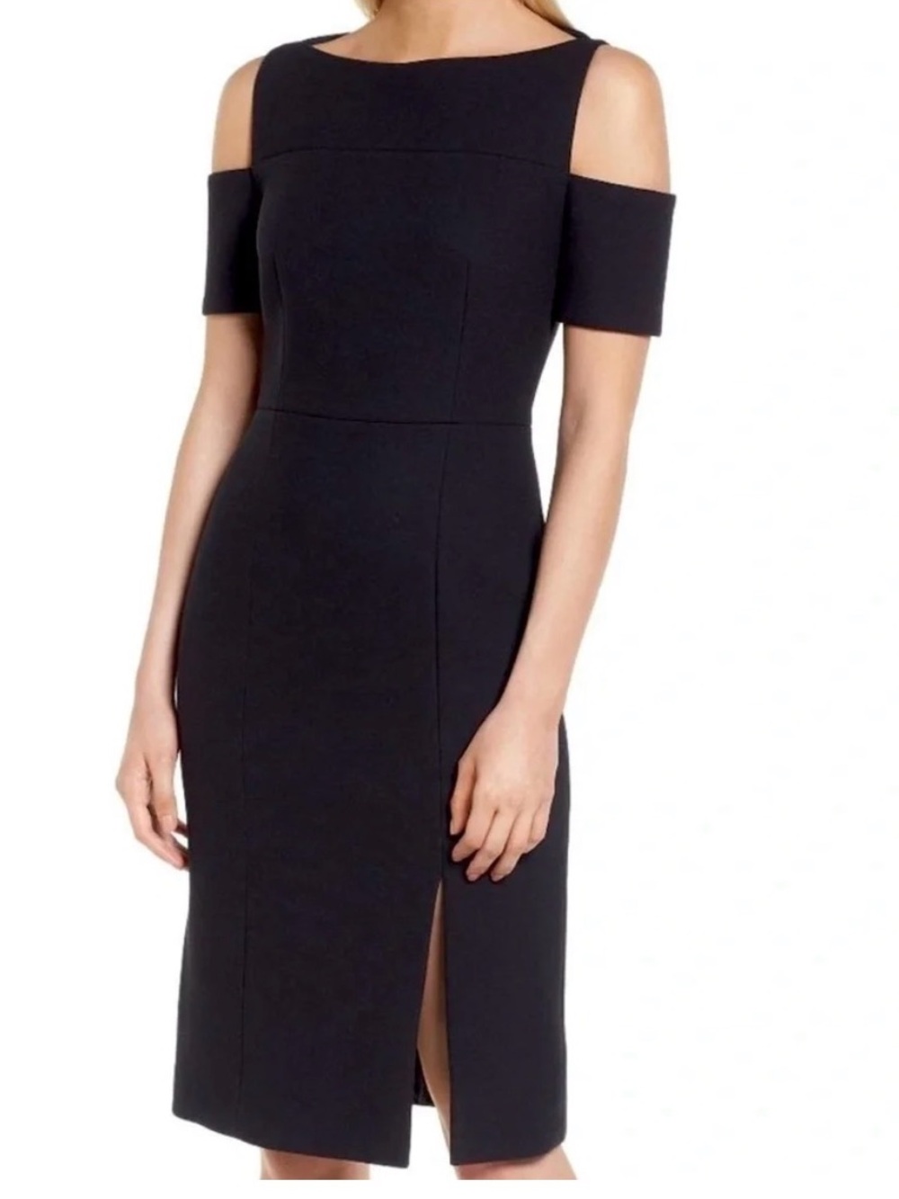 Hugo Boss Classic Black Cold-Shoulder Crepe Sheath Dress Y2K 90’s